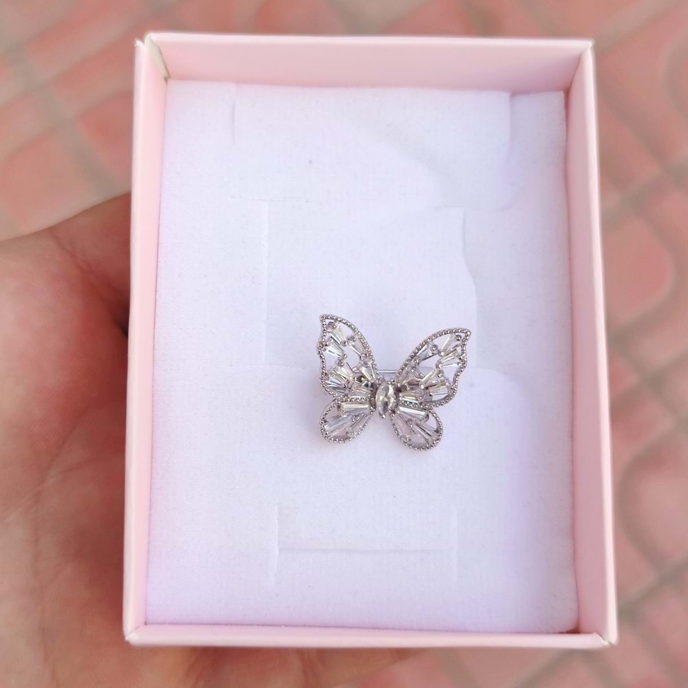 MİNİ BAGET TAŞLI KELEBEK BROŞ 2 CM - BEYAZ