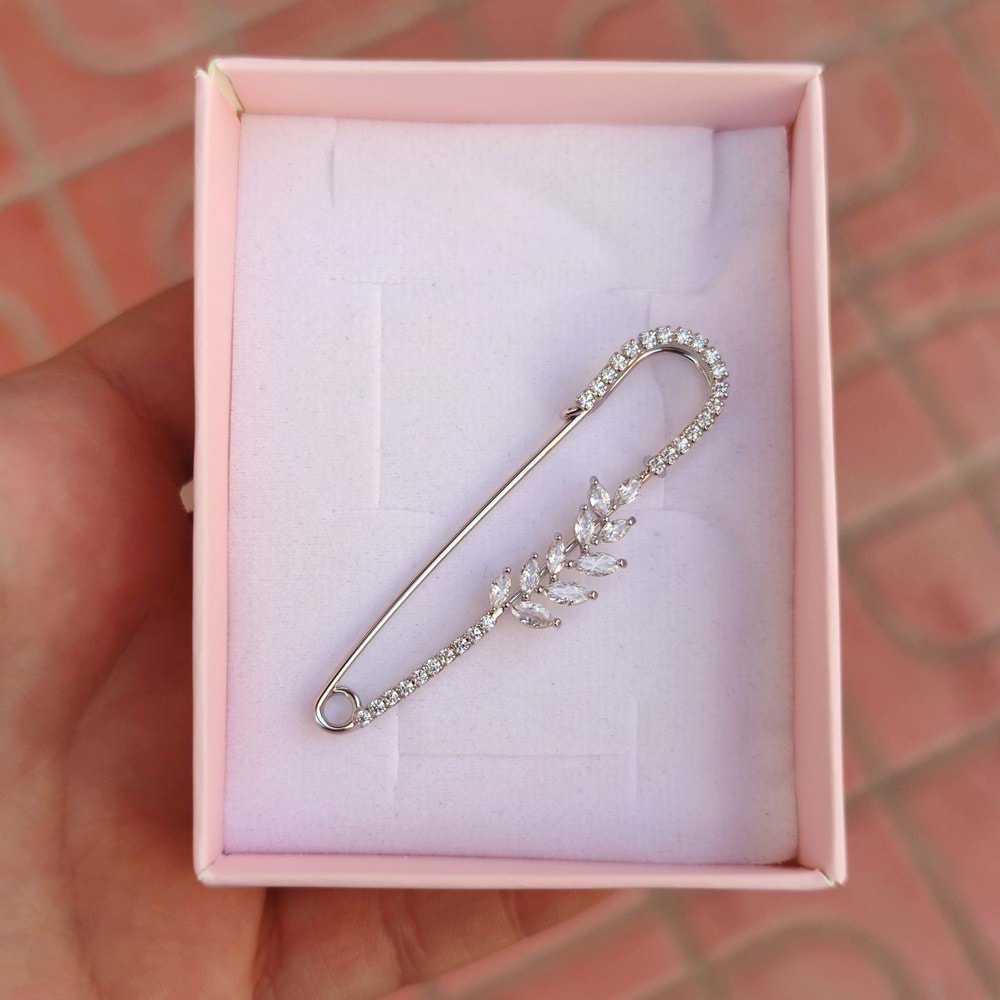 TAŞLI FİRKETE BROŞ 5,5 CM - BEYAZ