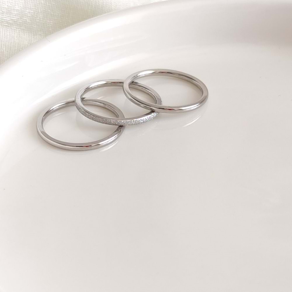 ÇELİK İNCE ÜÇLÜ YÜZÜK ALYANS - BEYAZ - 14