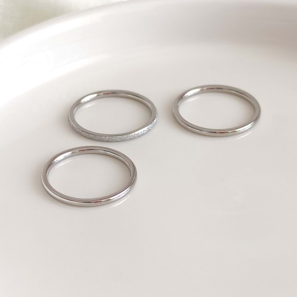 ÇELİK İNCE ÜÇLÜ YÜZÜK ALYANS - BEYAZ - 14