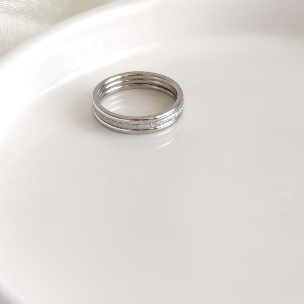 ÇELİK İNCE ÜÇLÜ YÜZÜK ALYANS - BEYAZ - 14