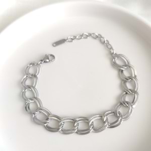 ÇELİK SAMANYOLU ZİNCİR BİLEKLİK 16+3 CM - BEYAZ
