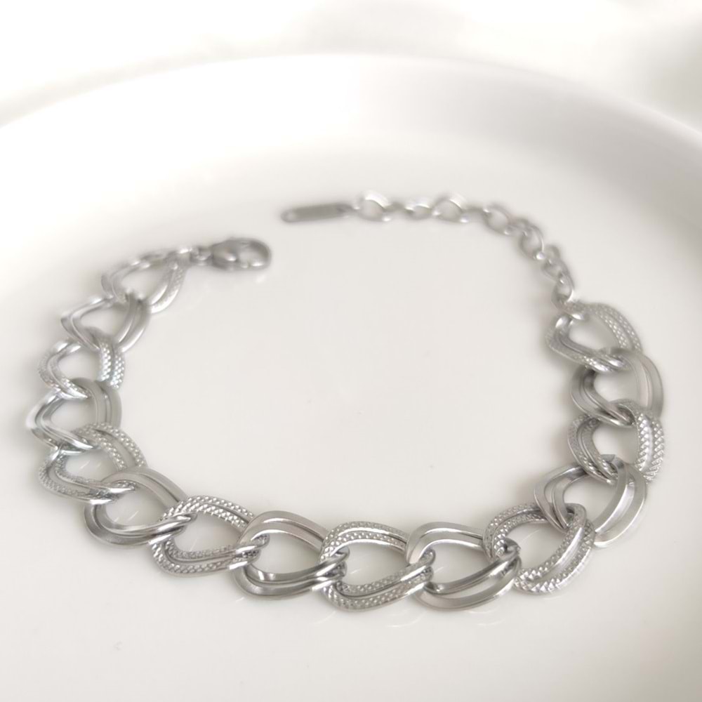 ÇELİK SAMANYOLU ZİNCİR BİLEKLİK 16+3 CM - BEYAZ