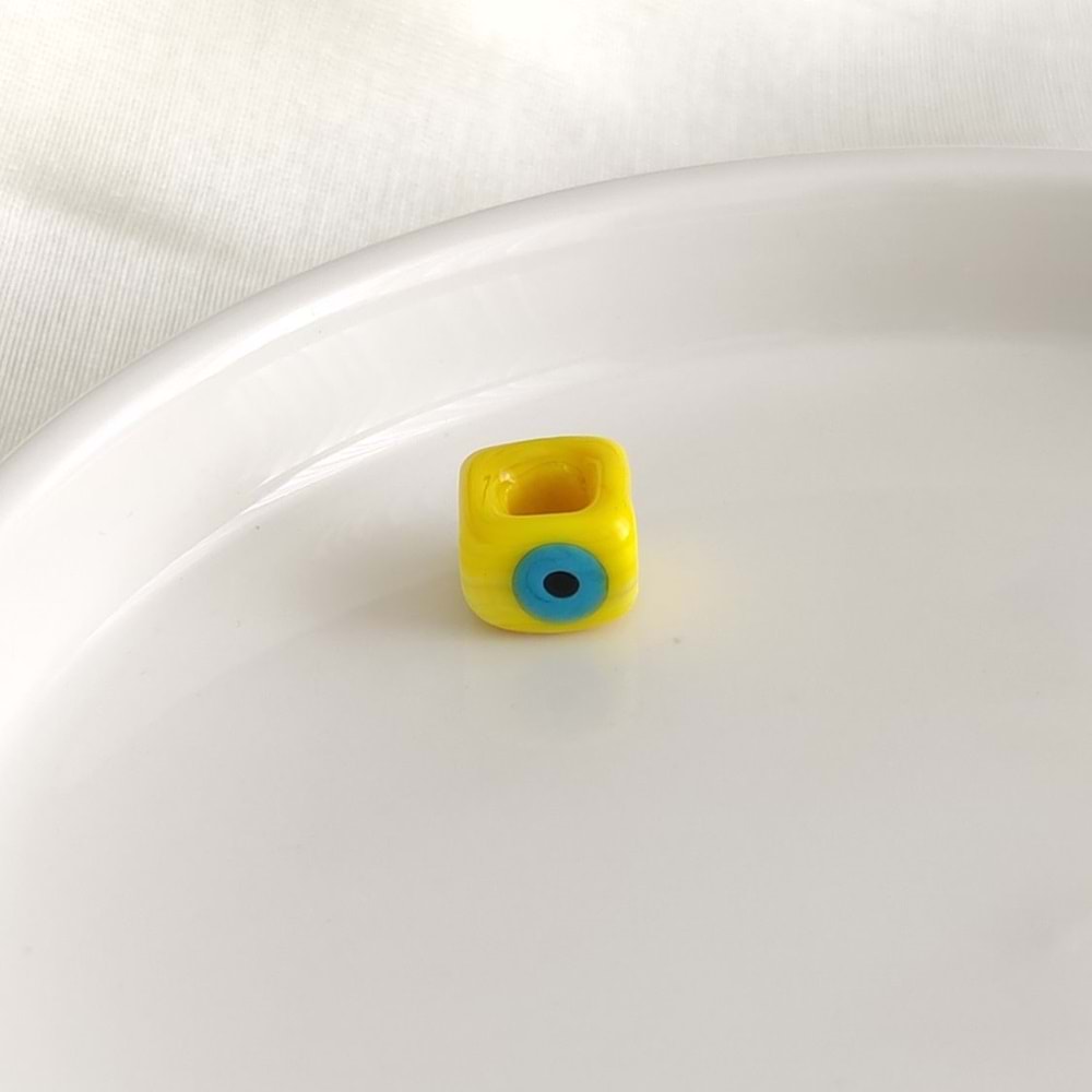 RENKLİ MURANO GÖZLÜ KARE CAM BONCUK 1 ADET - SARI