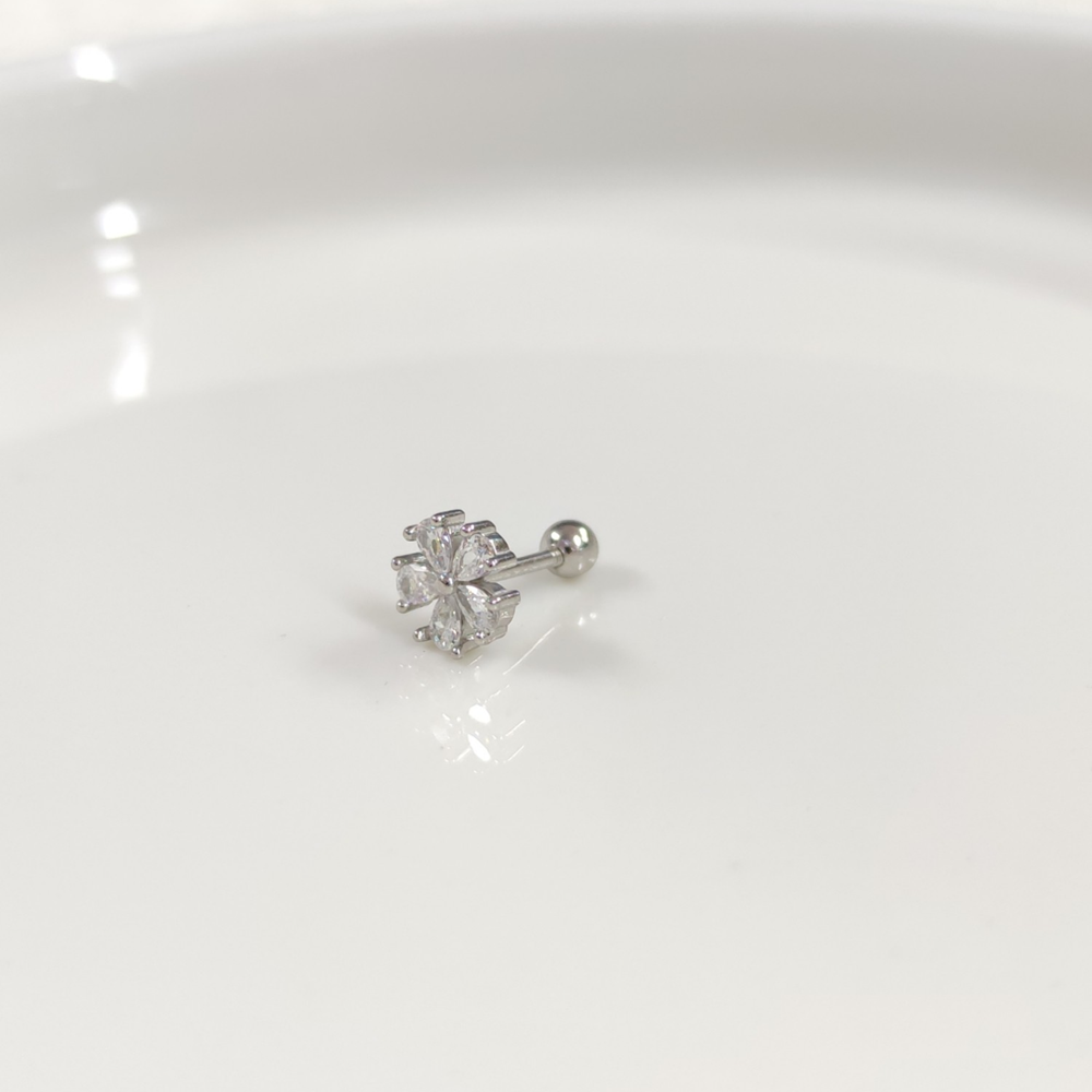 TAŞLI PAPATYA GÜMÜŞ TRAGUS PIERCING - RODYUM BEYAZ