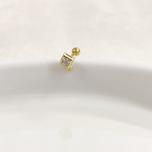 KARE TAŞLI ÇITIR GÜMÜŞ TRAGUS PIERCING - ALTIN SARI