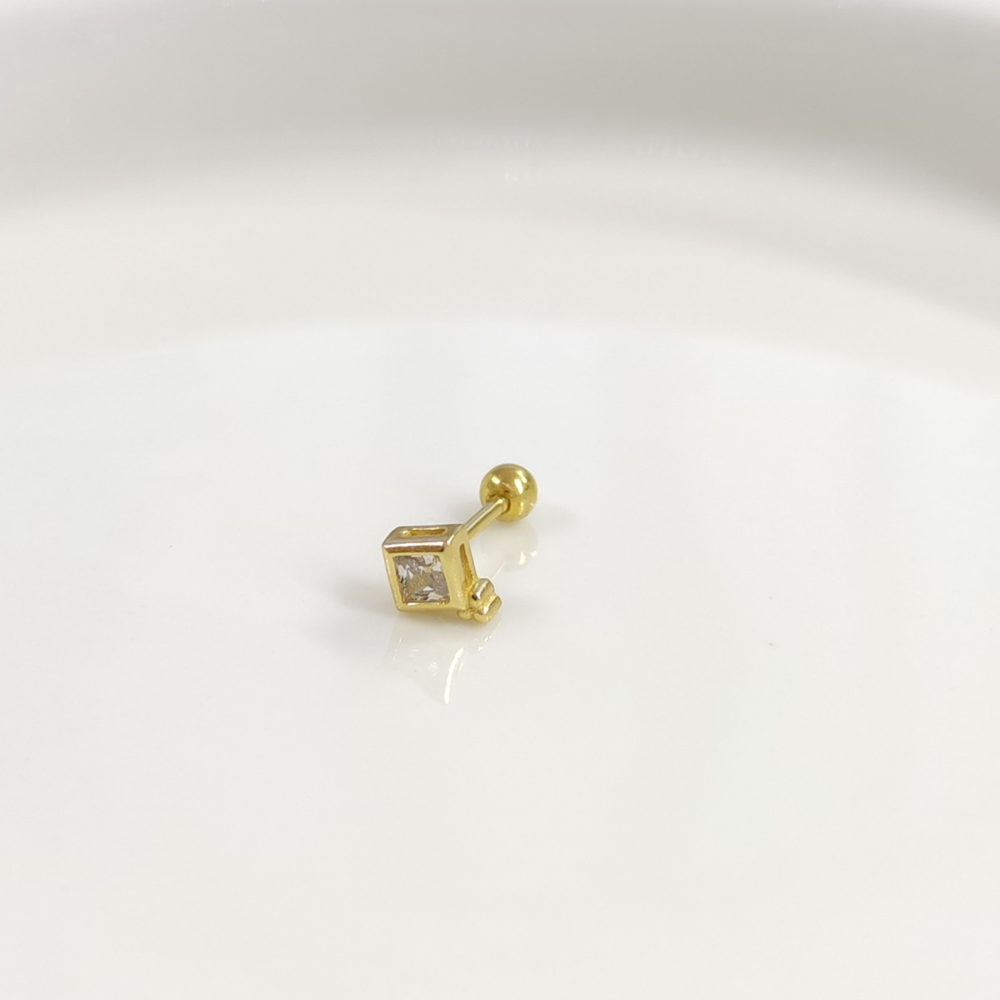 KARE TAŞLI ÇITIR GÜMÜŞ TRAGUS PIERCING - ALTIN SARI