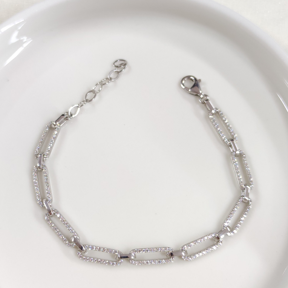 TAŞLI ATAÇ GÜMÜŞ BİLEKLİK 18 CM + 3 CM - RODYUM BEYAZ