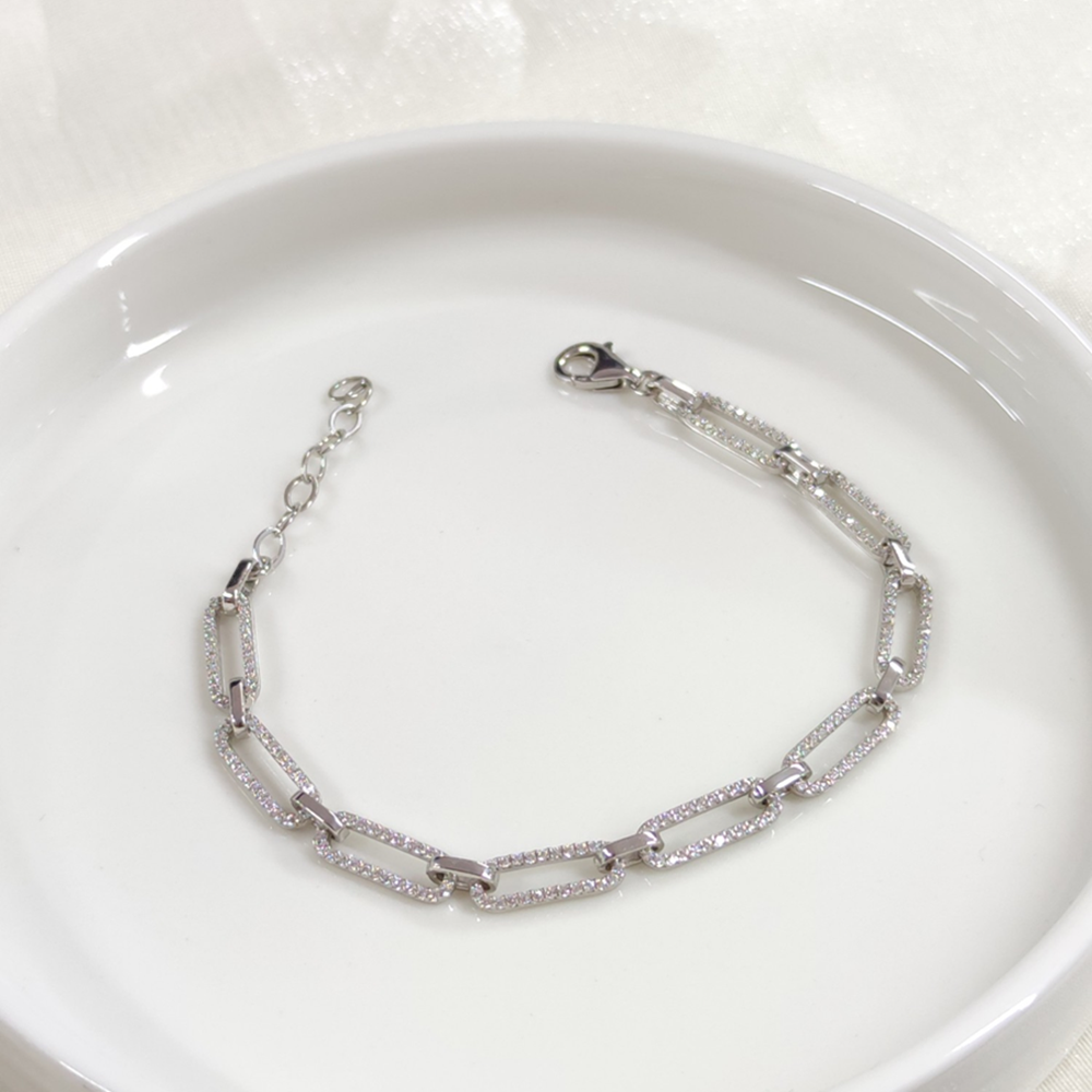 TAŞLI ATAÇ GÜMÜŞ BİLEKLİK 18 CM + 3 CM - RODYUM BEYAZ