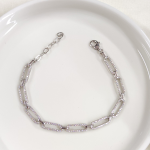 TAŞLI ATAÇ GÜMÜŞ BİLEKLİK 18 CM + 3 CM - RODYUM BEYAZ