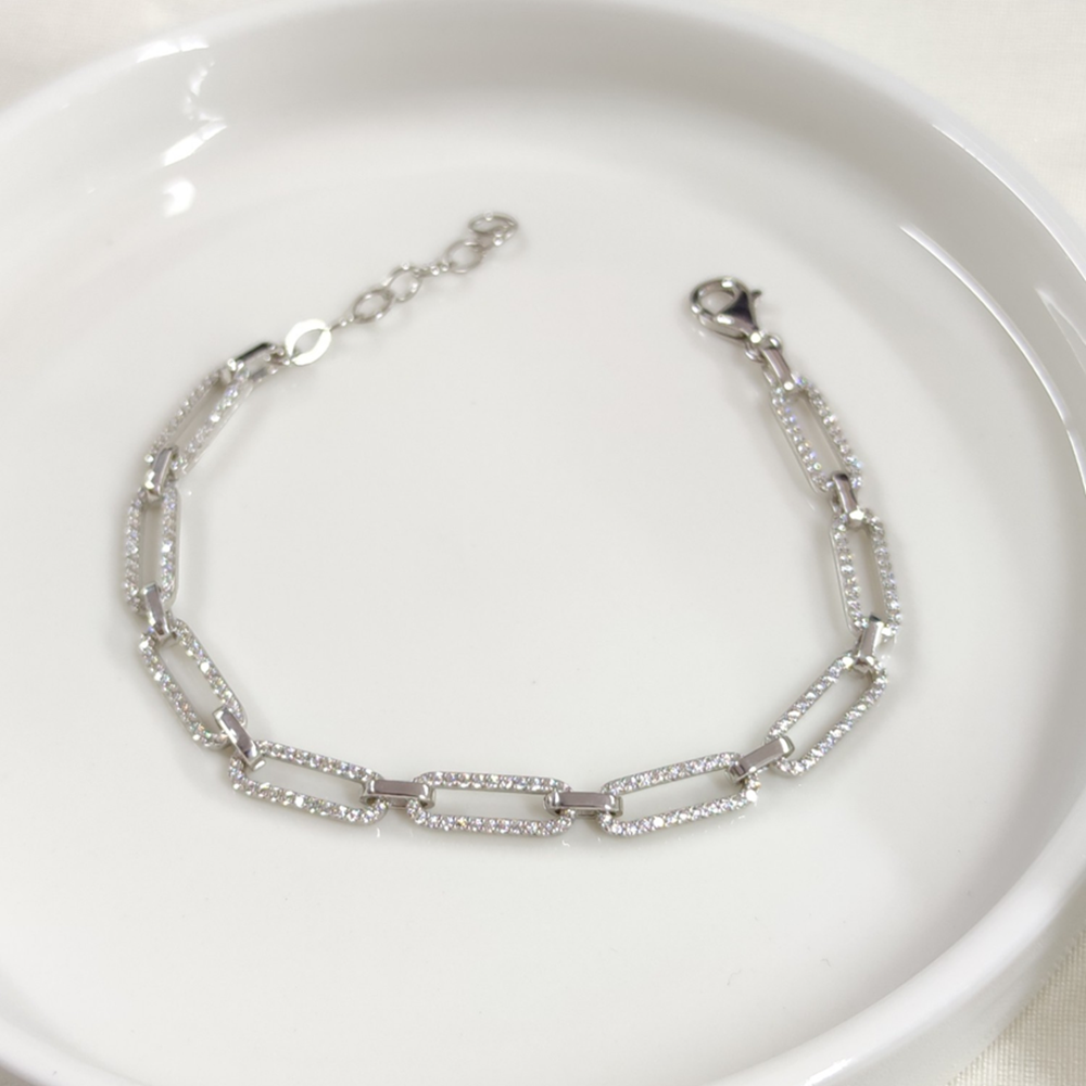 TAŞLI ATAÇ GÜMÜŞ BİLEKLİK 18 CM + 3 CM - RODYUM BEYAZ