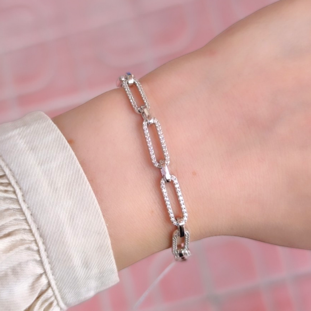 TAŞLI ATAÇ GÜMÜŞ BİLEKLİK 18 CM + 3 CM - RODYUM BEYAZ