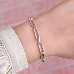 TAŞLI ATAÇ GÜMÜŞ BİLEKLİK 18 CM + 3 CM - RODYUM BEYAZ