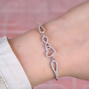 SONSUZLUK KALP GÜMÜŞ BİLEKLİK 17 + 3 CM - RODYUM BEYAZ