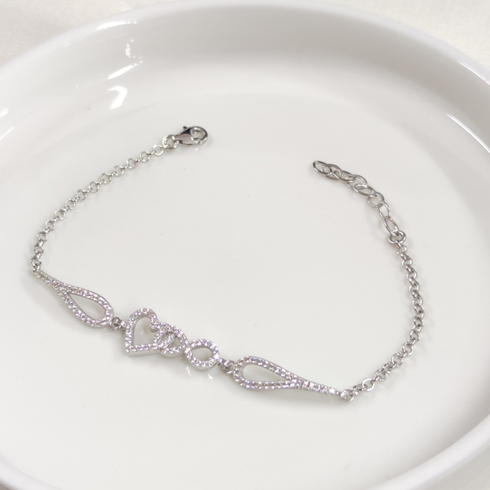 SONSUZLUK KALP GÜMÜŞ BİLEKLİK 17 + 3 CM - RODYUM BEYAZ