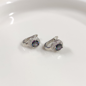 İTHAL MİSTİK TOPAZ TAŞLI YUVARLAK HALKA GÜMÜŞ KÜPE