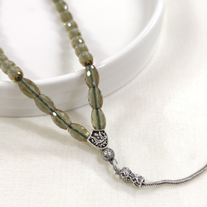 SULTANİT TAŞLI GÜMÜŞ AY YILDIZ UÇLU TESBİH