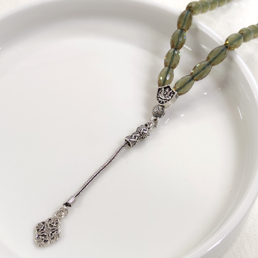 SULTANİT TAŞLI GÜMÜŞ AY YILDIZ UÇLU TESBİH