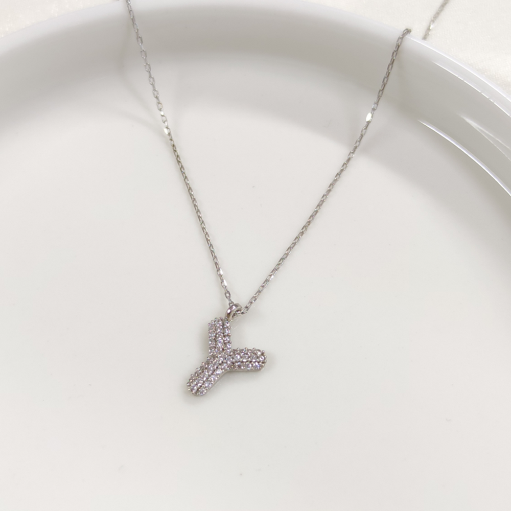 Y TAŞLI GÜMÜŞ HARF KOLYE - RODYUM BEYAZ