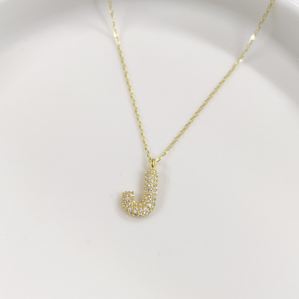 J TAŞLI GÜMÜŞ HARF KOLYE - ALTIN SARI