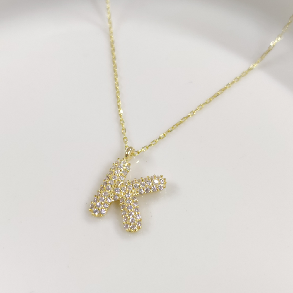 K TAŞLI GÜMÜŞ HARF KOLYE - ALTIN SARI