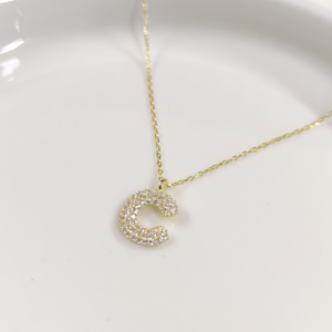 C TAŞLI GÜMÜŞ HARF KOLYE - ALTIN SARI