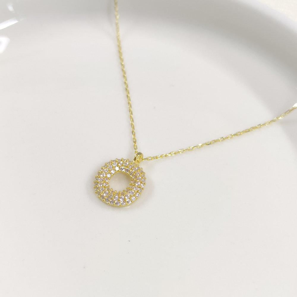 O TAŞLI GÜMÜŞ HARF KOLYE - ALTIN SARI