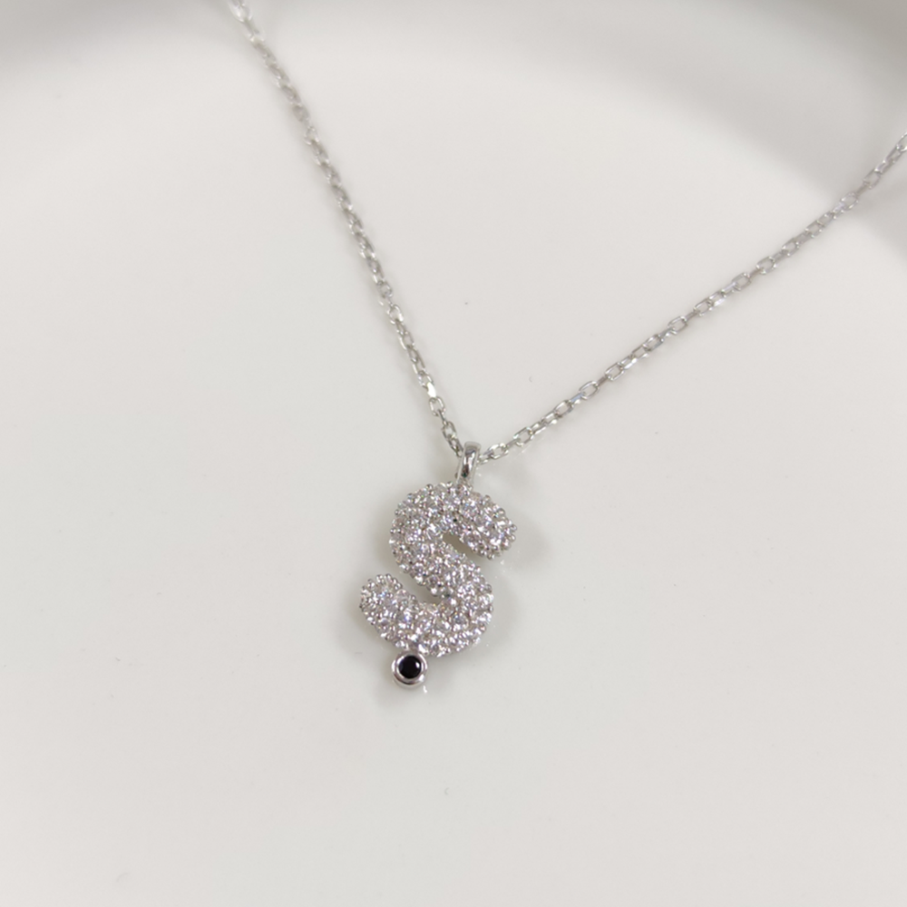 Ş TAŞLI GÜMÜŞ HARF KOLYE - RODYUM BEYAZ