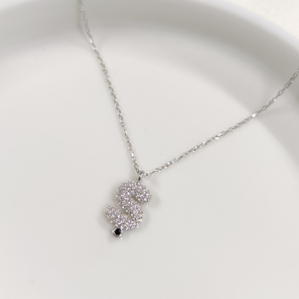 Ş TAŞLI GÜMÜŞ HARF KOLYE - RODYUM BEYAZ