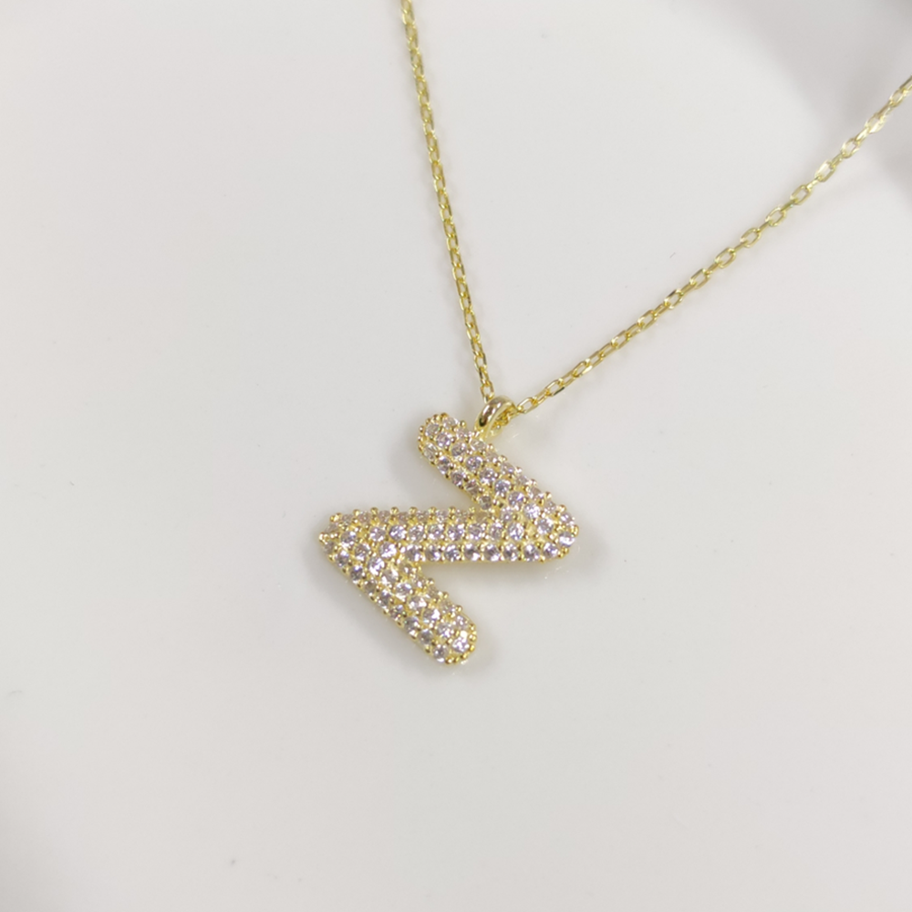 Z TAŞLI GÜMÜŞ HARF KOLYE - ALTIN SARI