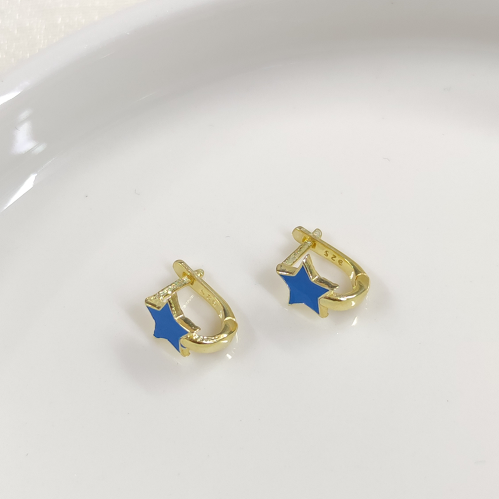 MAVİ YILDIZ GÜMÜŞ ÇOCUK KÜPE - ALTIN SARI