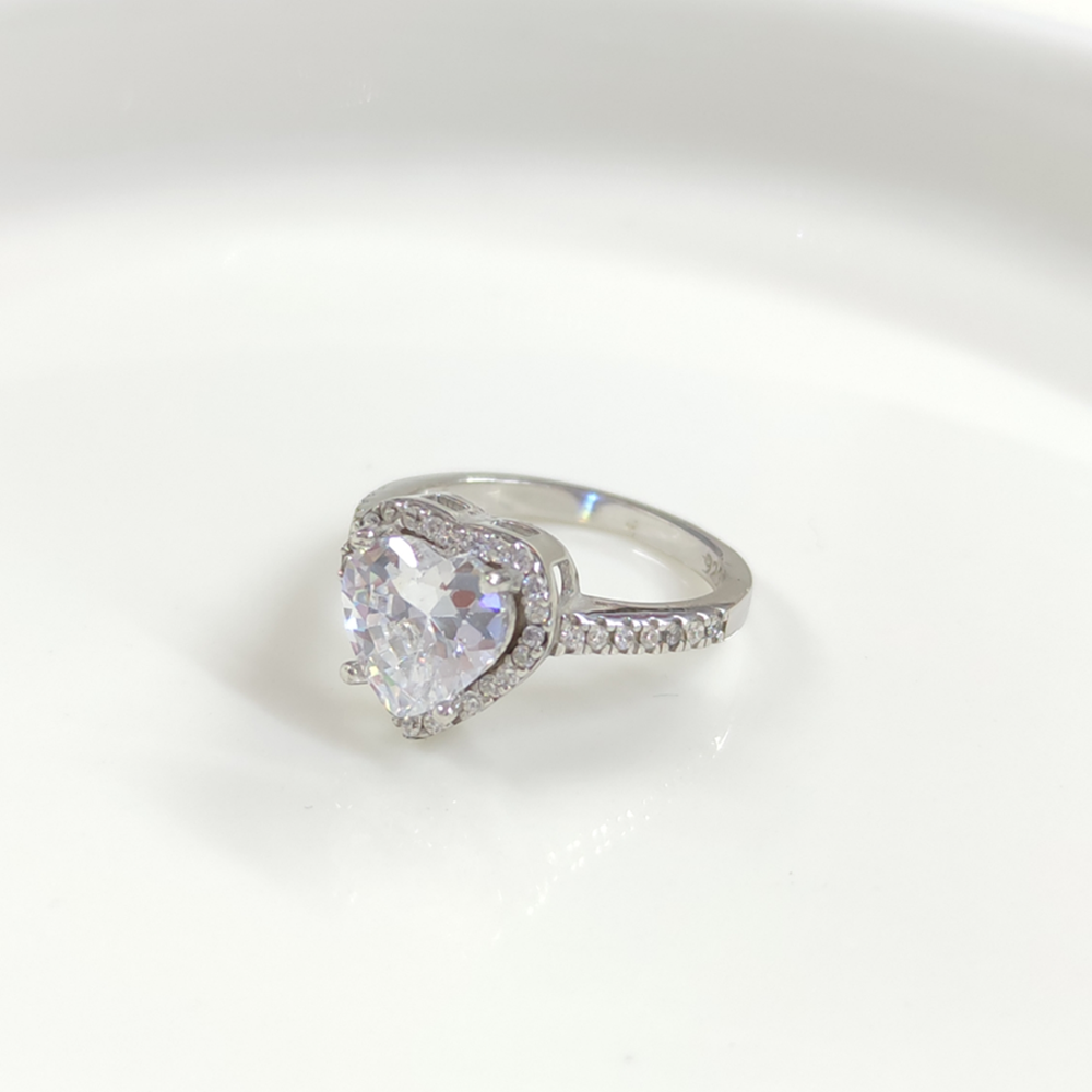 12 MM TEK TAŞ KALP GÜMÜŞ YÜZÜK - 10