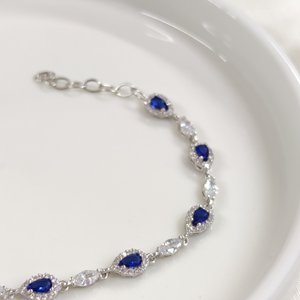 SAFİR LACİ DAMLA SU YOLU GÜMÜŞ BİLEKLİK 17+3 CM