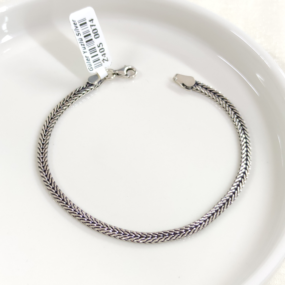 3,30 MM GÜMÜŞ TİLKİ KUYRUĞU YASSI ZİNCİR BİLEKLİK - 19