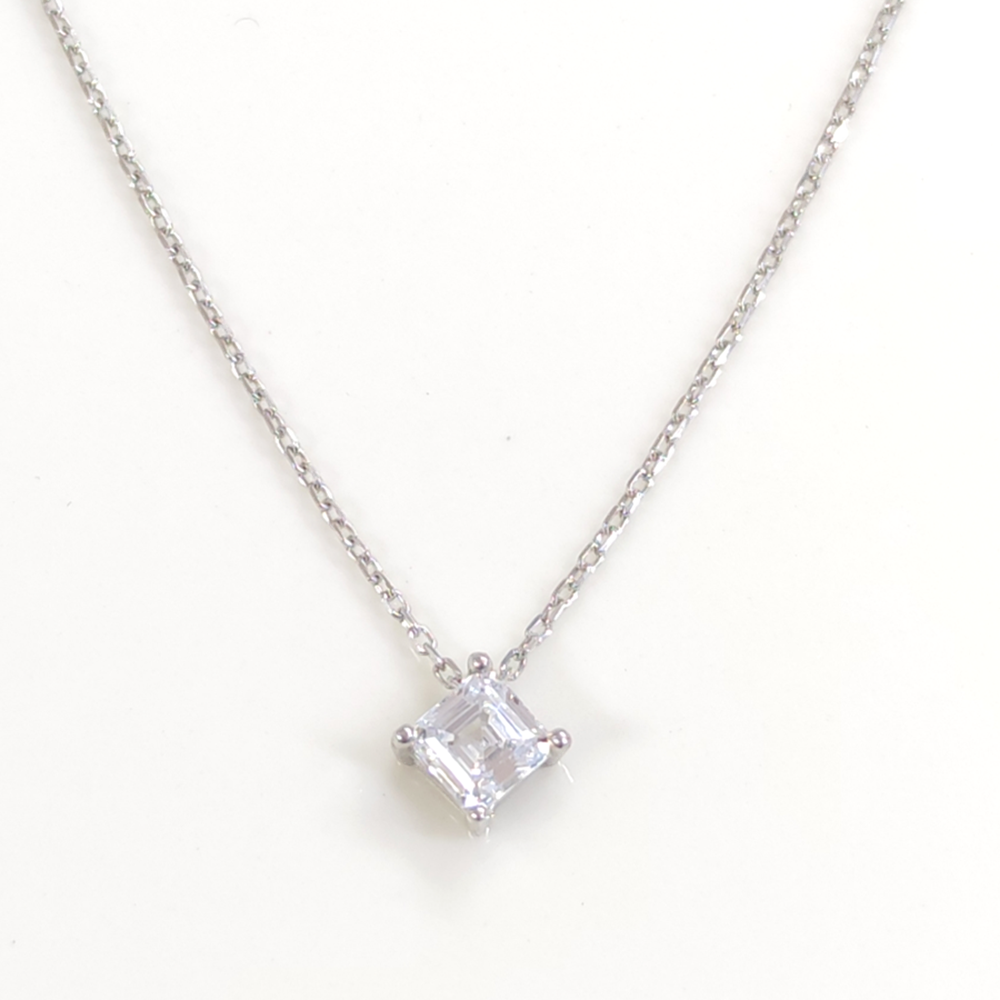 6 MM KARE TEK TAŞ GÜMÜŞ KOLYE - RODYUM BEYAZ