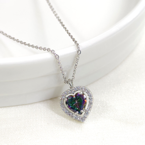 MİSTİK TOPAZ TAŞLI KALP GÜMÜŞ KOLYE - RODYUM BEYAZ