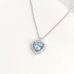 MAVİ TAŞLI KALP GÜMÜŞ KOLYE