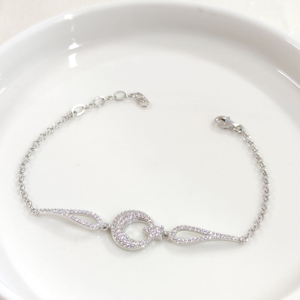 AY YILDIZ GÜMÜŞ BİLEKLİK - RODYUM BEYAZ