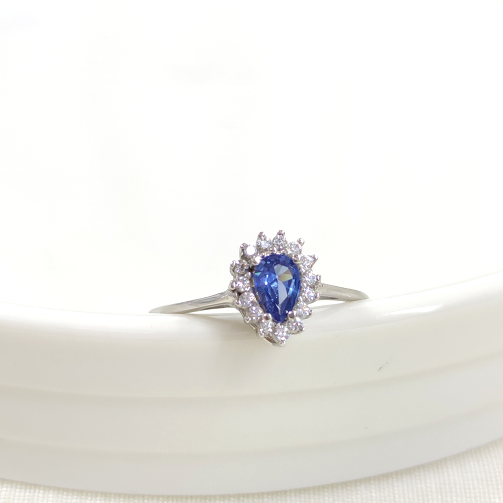 MAVİ TAŞLI DAMLA GÜMÜŞ YÜZÜK - 18