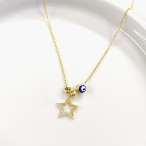 BONCUKLU DORİCA YILDIZ GÜMÜŞ KOLYE - ALTIN SARI