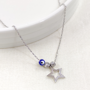 BONCUKLU DORİCA YILDIZ GÜMÜŞ KOLYE - RODYUM BEYAZ