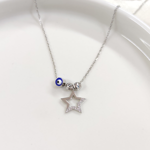 BONCUKLU DORİCA YILDIZ GÜMÜŞ KOLYE - RODYUM BEYAZ