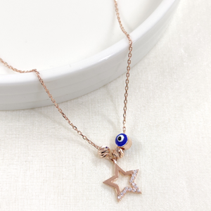 BONCUKLU DORİCA YILDIZ GÜMÜŞ KOLYE - ROSE BAKIR