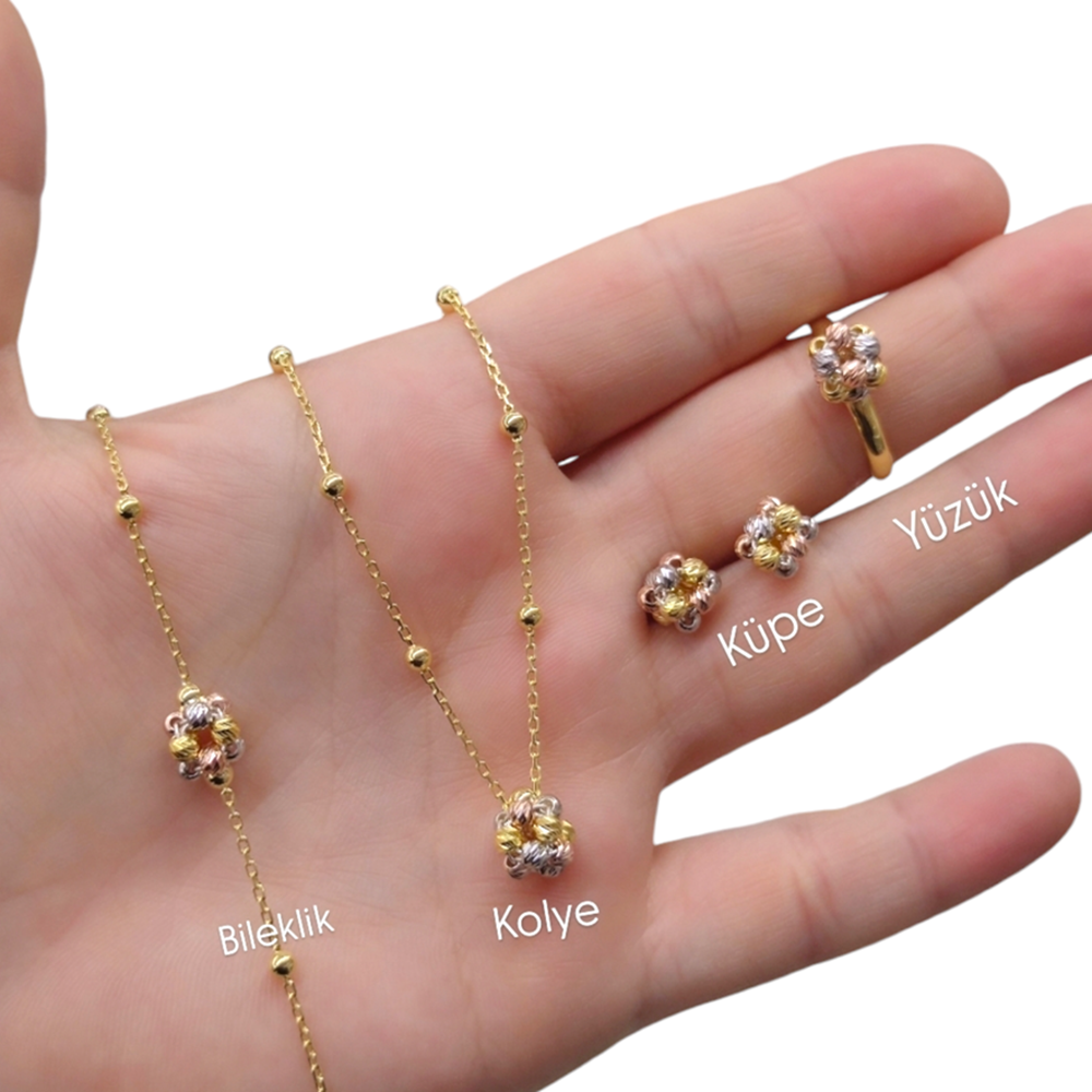 DORİCA ÜÇ RENK TOP DÖRTLÜ GÜMÜŞ SET