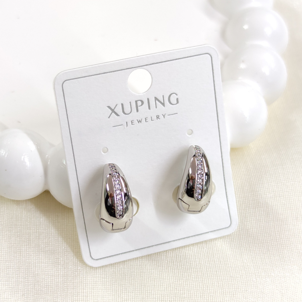 XUPING 11 MM TAŞLI KALIN BOMBELİ HALKA KÜPE - BEYAZ