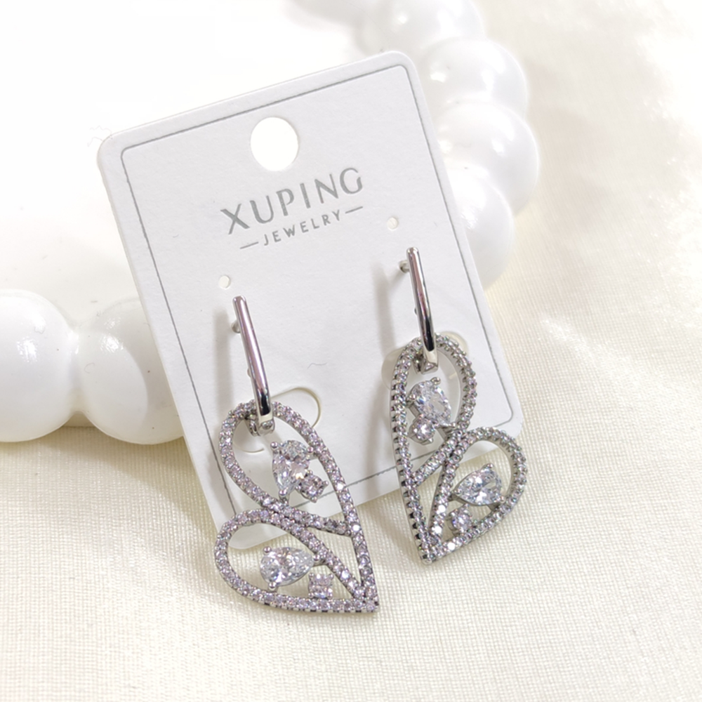 XUPING 3 CM BÜYÜK TAŞLI KALP 9 MM HALKA KÜPE BEYAZ