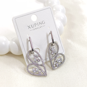 XUPING 3 CM BÜYÜK TAŞLI KALP 9 MM HALKA KÜPE BEYAZ