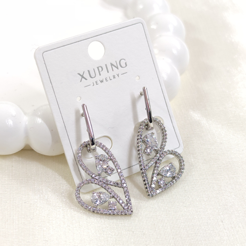 XUPING 3 CM BÜYÜK TAŞLI KALP 9 MM HALKA KÜPE BEYAZ