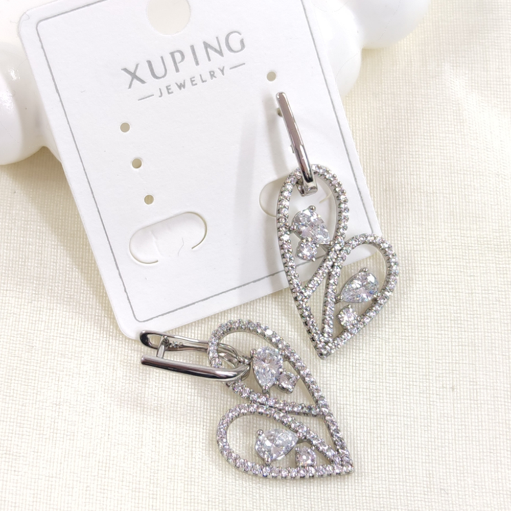 XUPING 3 CM BÜYÜK TAŞLI KALP 9 MM HALKA KÜPE BEYAZ