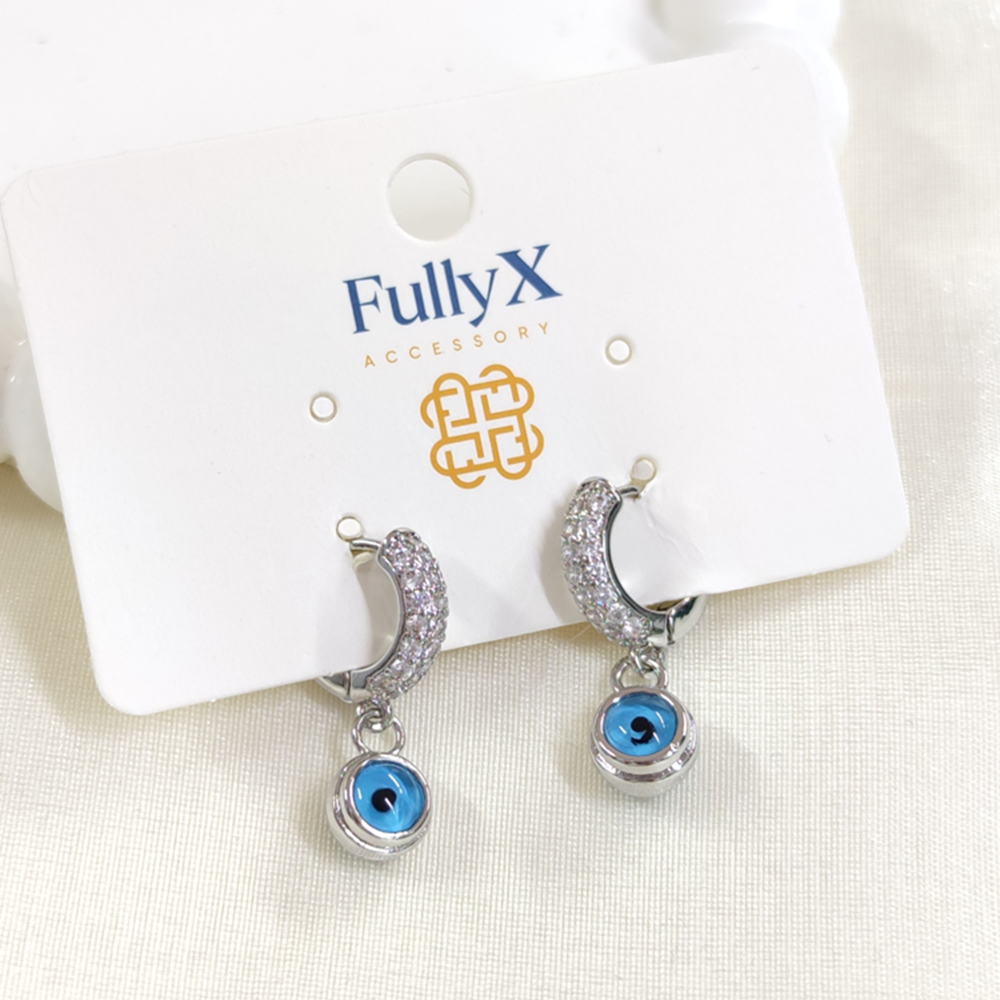 FULLYX 9 MM CAM GÖZ NAZAR 10 MM KALIN HALKA KÜPE - BEYAZ